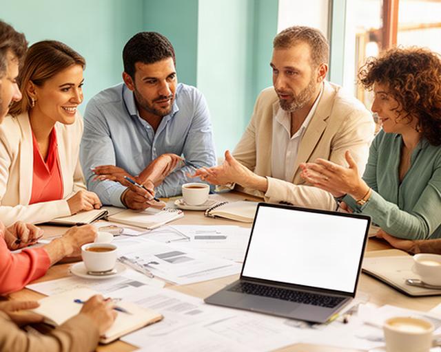 Profesionales revisando documentos de una empresa en una mesa de trabajo luminosa en Camas